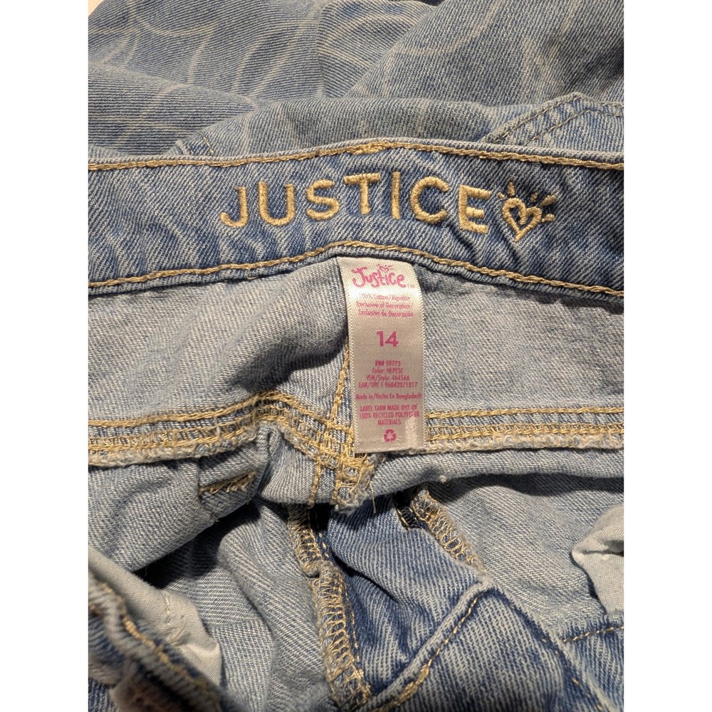 Justice Girls Blue Heart Peace Sign Print Wide Leg Denim Jeans Size 14 - Picture 4 of 4